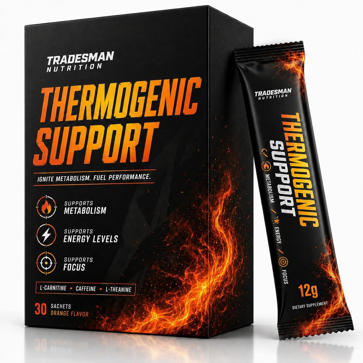 Tradesman Nutrition Shred, Orange Thermogenic Support Energy Drink Powder Packets, Energy & Focus Support Formula for Men & Women, 30 Sachets