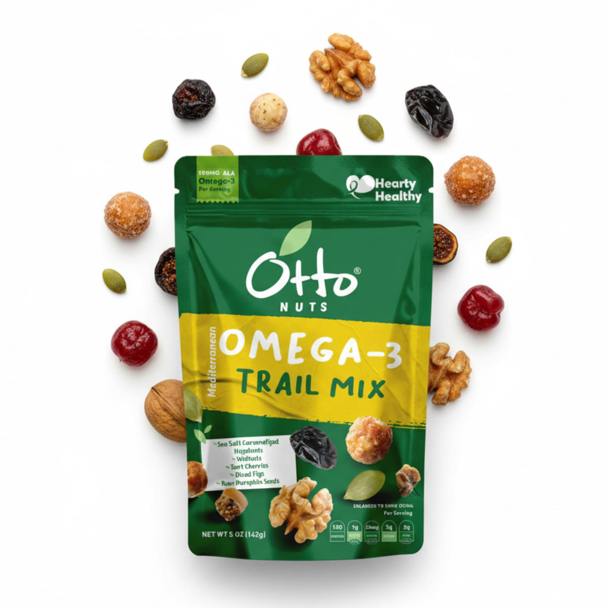 Otto Nuts - Mediterranean Omega-3 Trail Mix, NON-GMO Heart Healthy Dried Fruits & Nuts | 5 OZ with Resealable Bag