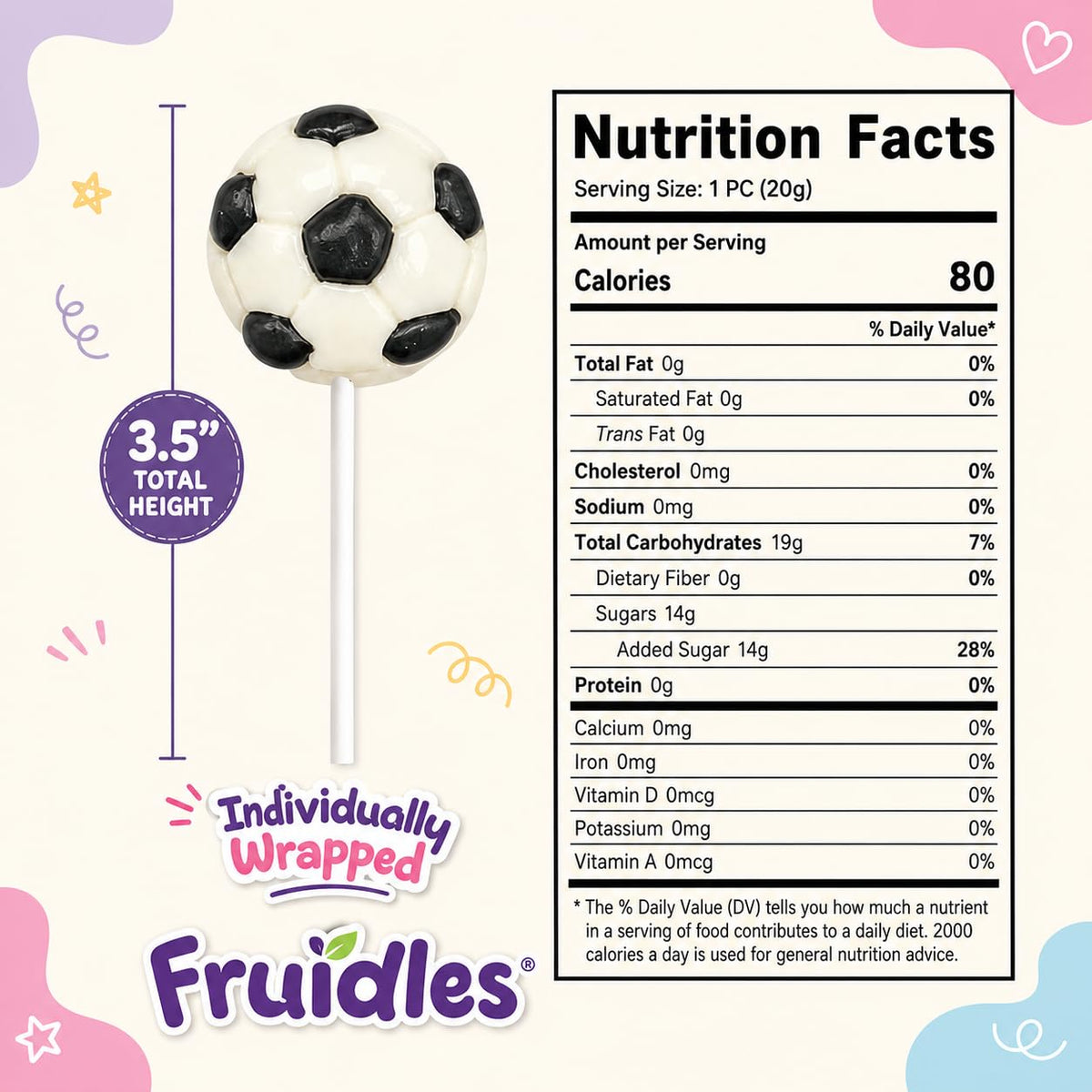 24-Count Soccer, Lollipop Sucker Candy Individually Wrapped Sports Themed Soccer, 24-Pack