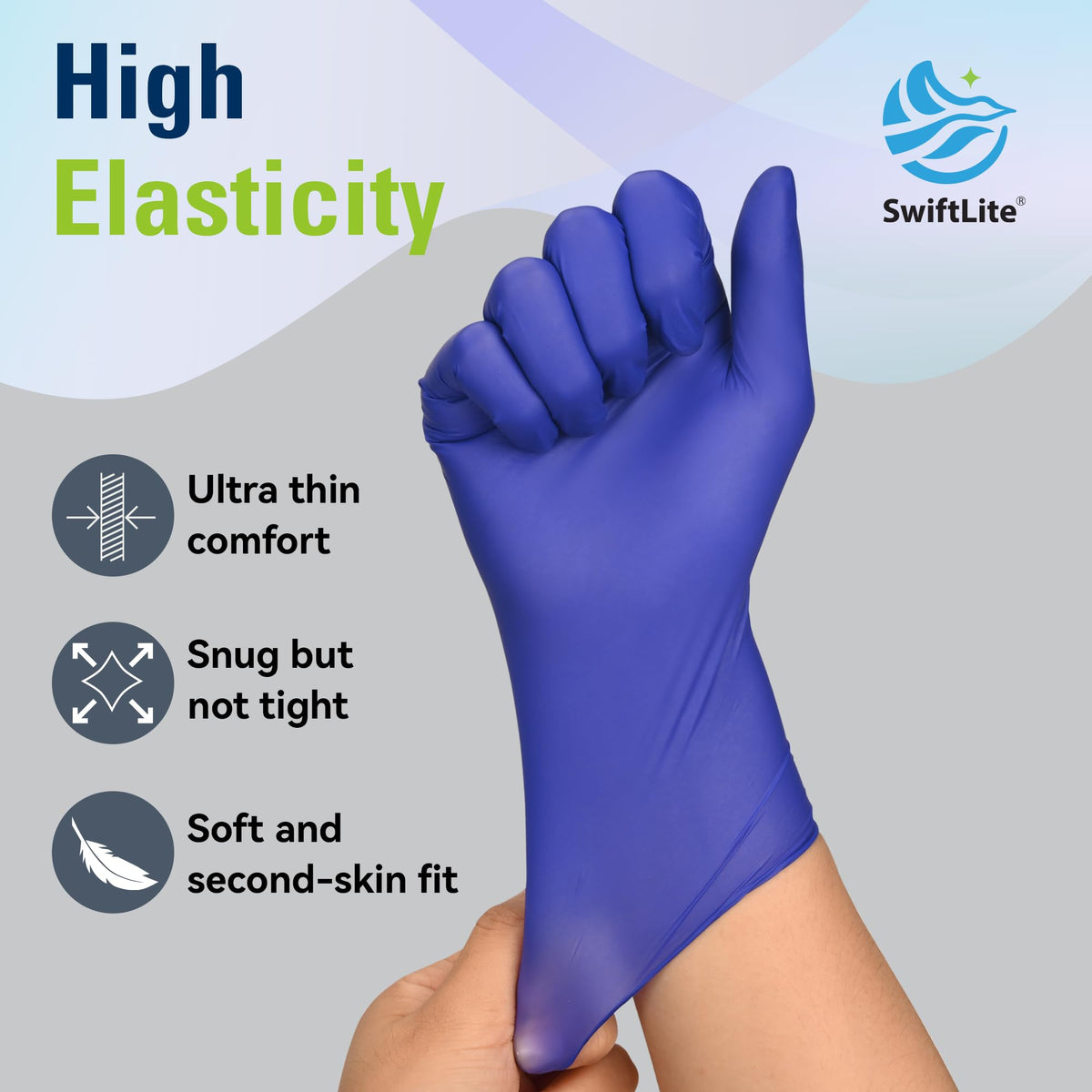 SWIFTLITE Disposable Nitrile Gloves, Food Safe, Latex-Free Powder-Free, Kitchen Rubber Gloves for Cooking, Cleaning and Food Prep (Medium, 100)