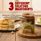Dubai Spreadable Chocolate with Freeze-Dried Strawberry - Pistachio Spread with Roasted Phyllo - Gourmet Breakfast Chocolate, 275g / 9.7 oz