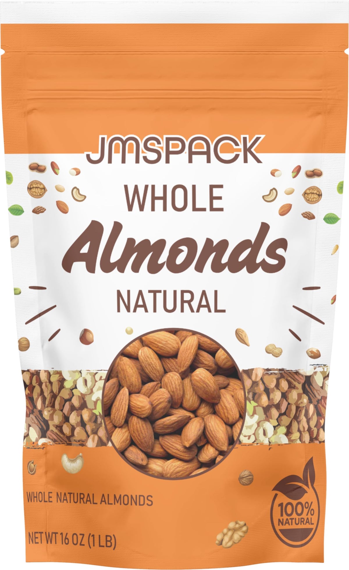 JMSPACK - Natural Whole Almonds, 16 ounce (1 lb)