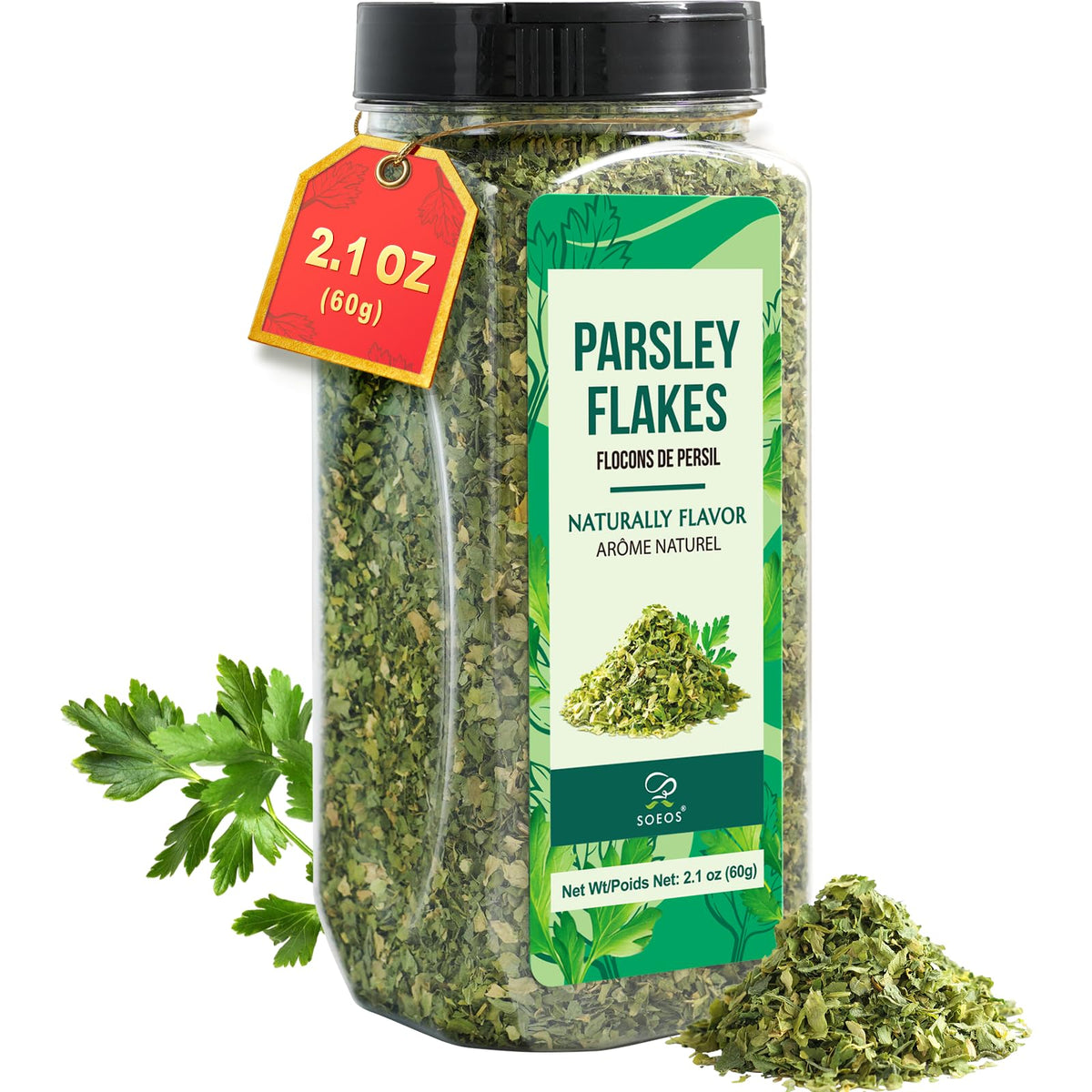 Soeos Parsley Flakes, 2.1 oz (60g), Dried Parsley Leaves, Fresh Flavor and Aroma, Perfect for Seasoning, Garnishing, and Cooking