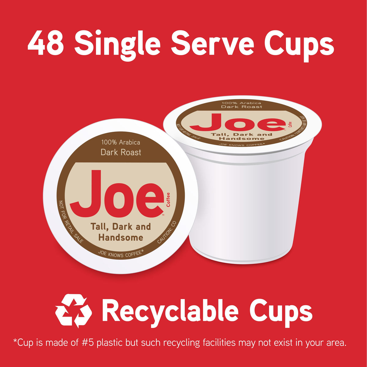 Joe Knows Coffee Single Serve Cups Pods and Capsules, Tall Dark and Handsome, 48 Count