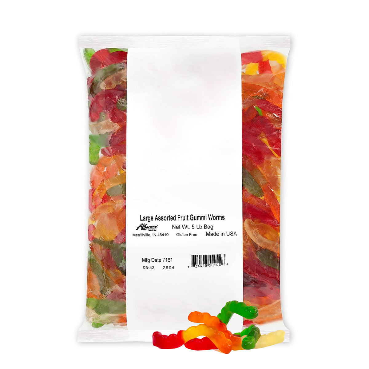Albanese Candy, Large Assorted Fruit Gummi Worms, 5-pound Bag