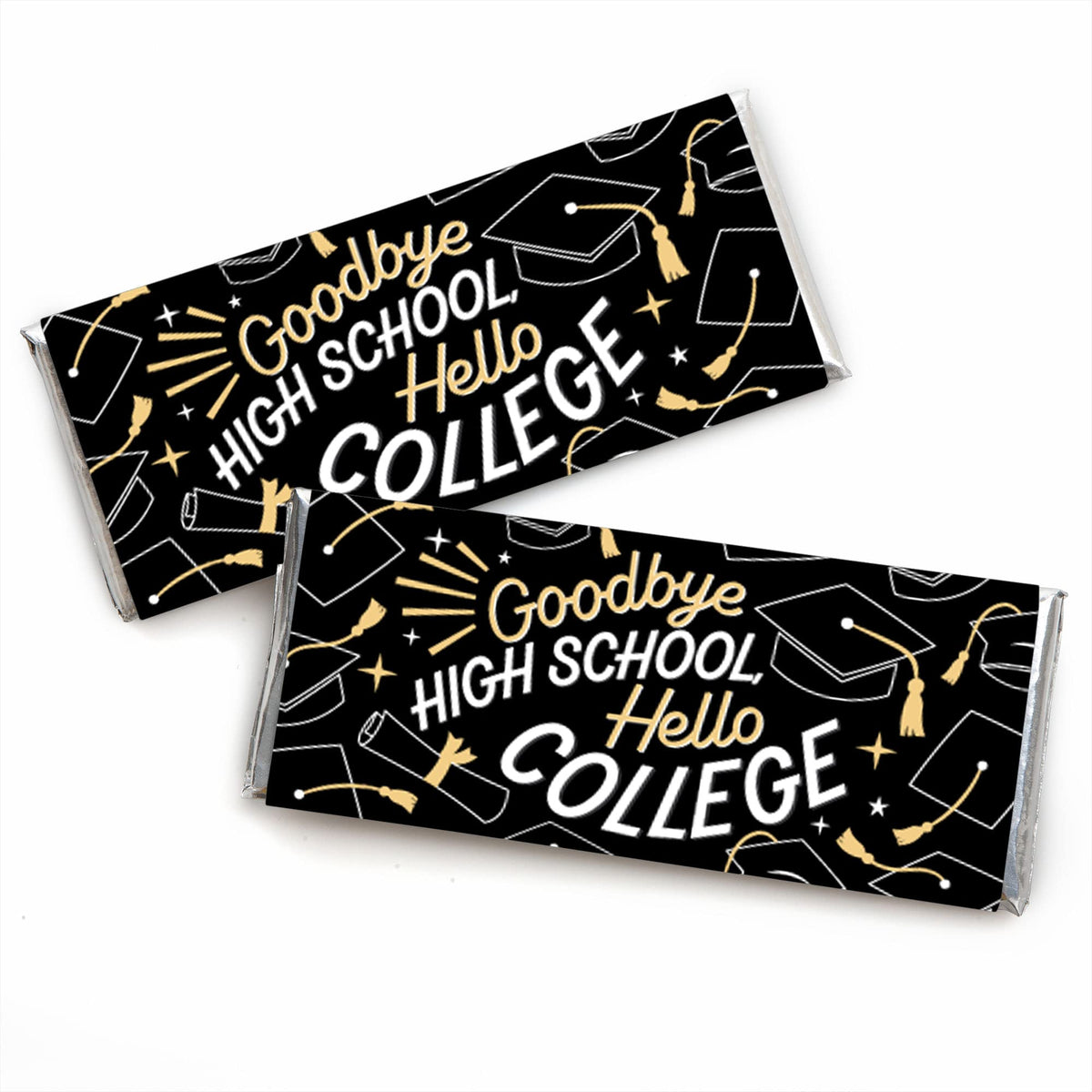 Big Dot of Happiness Goodbye High School, Hello College - Candy Bar Wrapper Graduation Party Favors - Set of 24