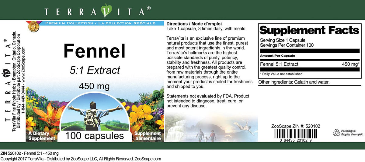 Fennel 5:1-450 mg (100 Capsules, ZIN: 520102)