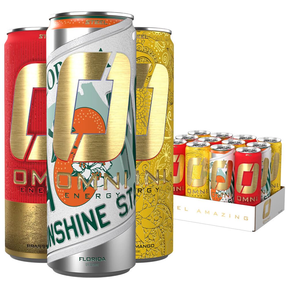 OMNI Energy Drink Variety Pack (Brassberry, Florida, Kesar Mango) 12oz (Pack of 12) | Clean Caffeine, B Vitamins | Sugar Free, Low Calorie Energy
