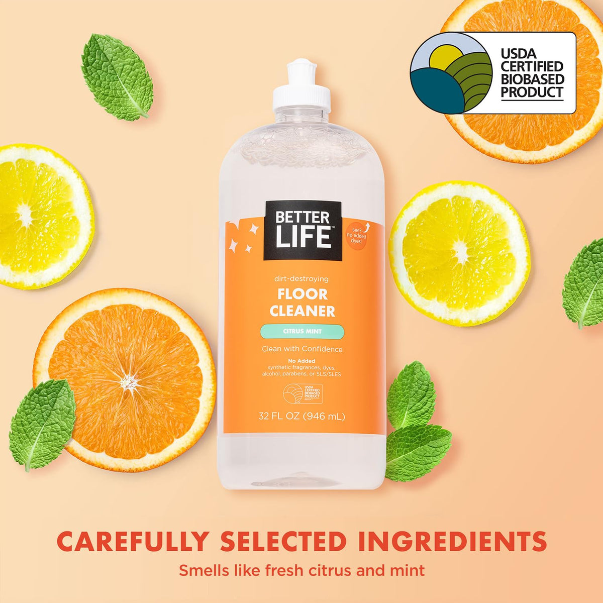 Better Life Floor Cleaner - Liquid Multipurpose Cleaner for Wood, Tile, Laminate, Vinyl, Bamboo - Hardwood Floor Cleaner for Mopping - Citrus Mint, 32