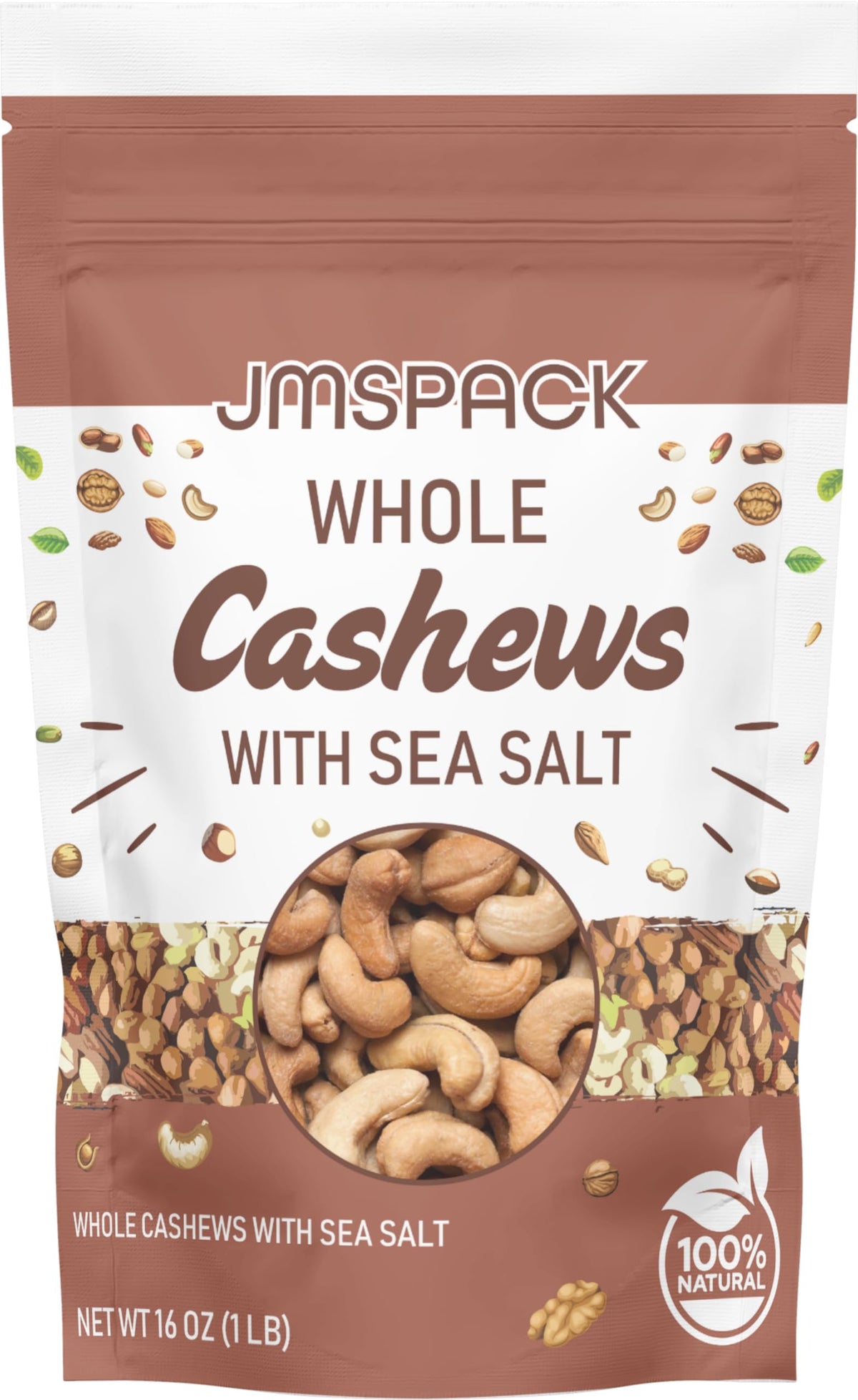 JMSPACK - Whole Cashews with Sea Salt, 16 Ounces (1 Lb)