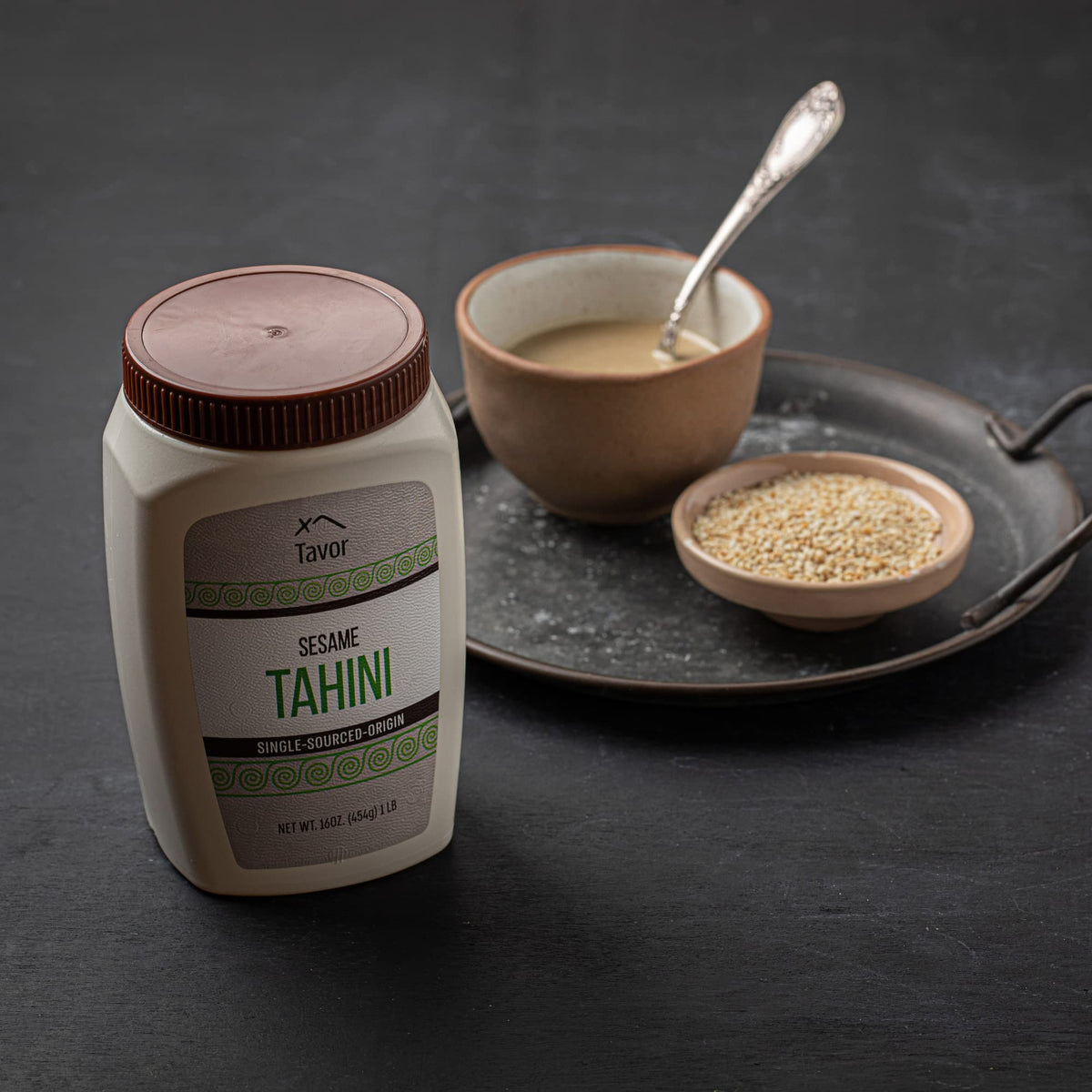 Tavor Natural Tahini Paste 1lb - Toasted Ground Sesame Seeds, Raw & Natural Smooth Sauce, For Hummus Recipes & Vegan-Friendly Meals - Non-GMO, Dairy