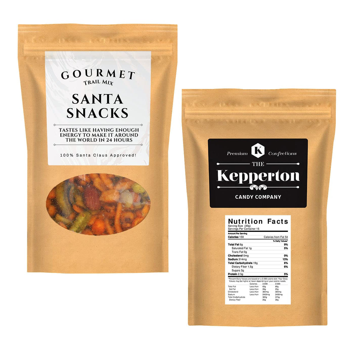 Santa Snacks Gourmet Trail Mix - Kepperton Premium Spicy Snack Blend for Men and Women - Funny Stocking Fillers Gift Baskets, Christmas Gift Ideas