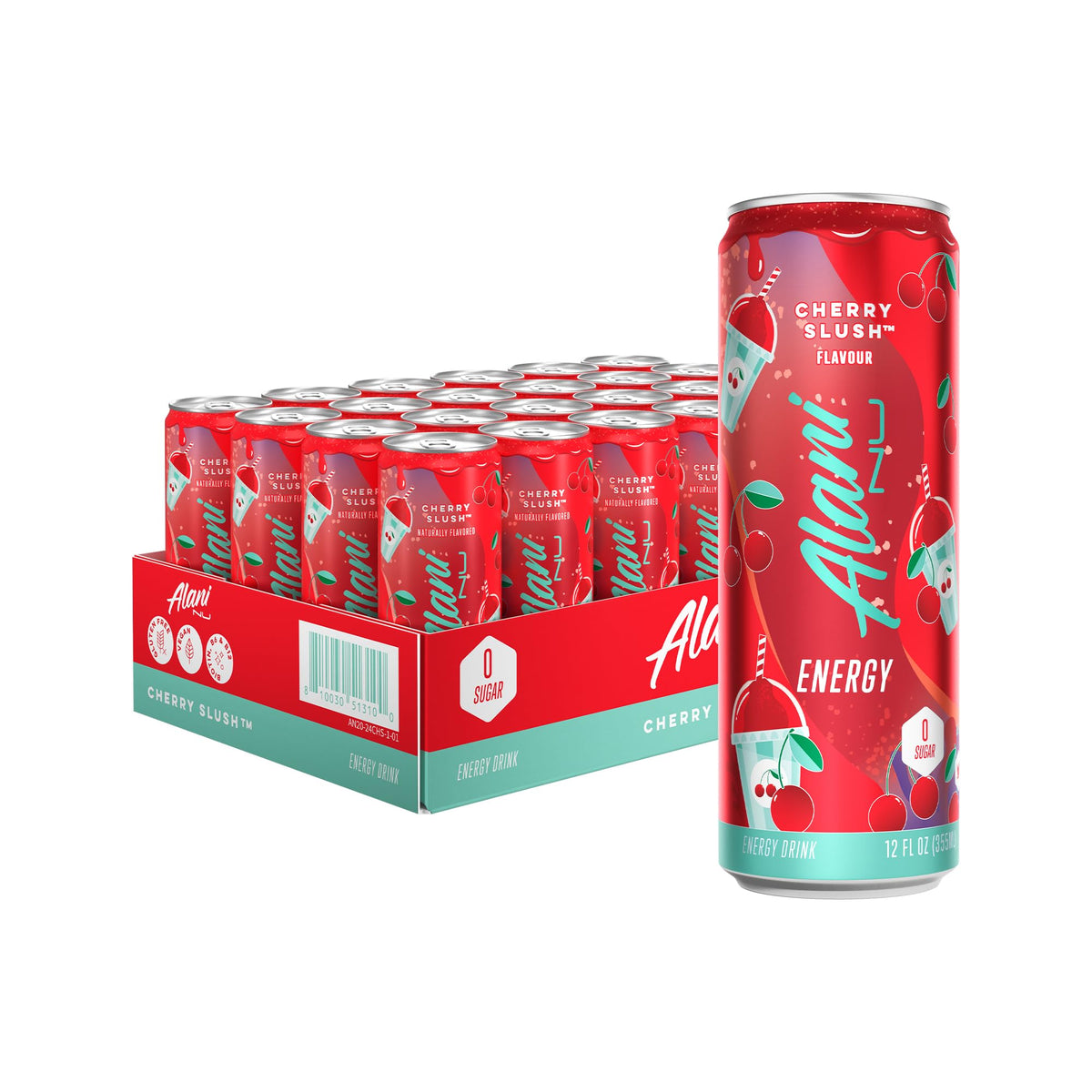 Alani Nu CHERRY SLUSH, Sugar Free, Low Calorie Energy Drinks, 200mg Caffeine, Biotin, B Vitamins, Zero Sugar, 10 Calories, 12 Fl Oz Cans, 24 Pack