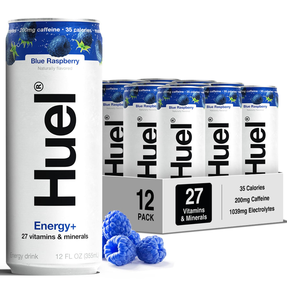 Huel Energy+ | Blue Raspberry Energy Drink | 200mg of Caffeine 35 Calories