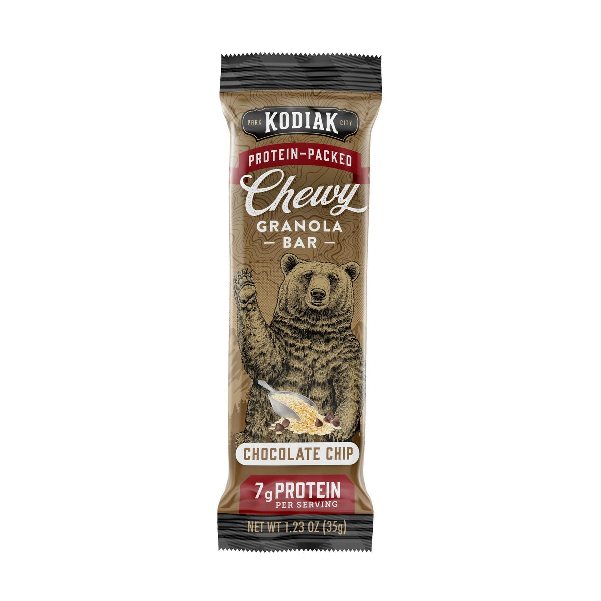 Kodiak Cakes Chewy Granola Snack Bars, Chocolate Chip, High Protein, 100% Whole Grains, 1 box with 5 bars