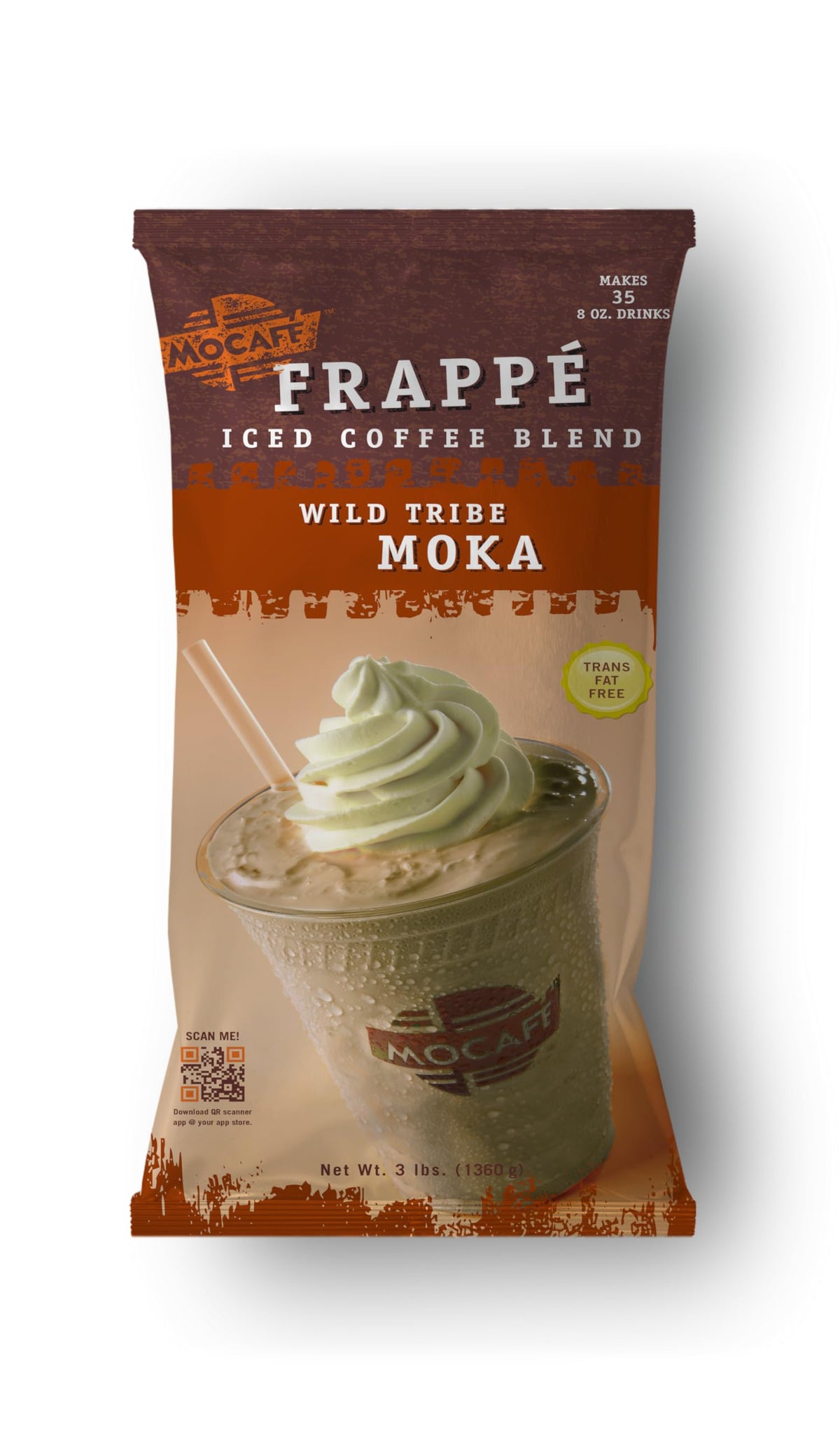 MOCAFE Frappe Wild Tribe Moka Ice Blended Coffee, 3-Pound Bag Instant Frappe Mix, Coffee House Style Blended Drink Used in Coffee Shops