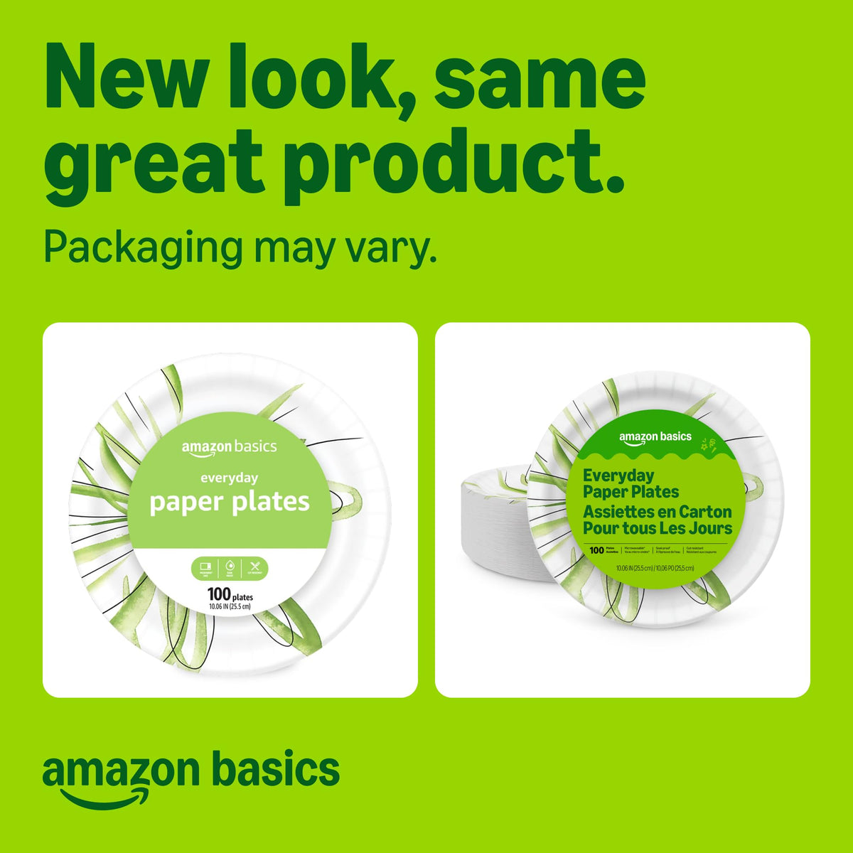 Amazon Basics Everyday Paper Plates, 10 Inch, Disposable, 100 Count, Packaging May Vary