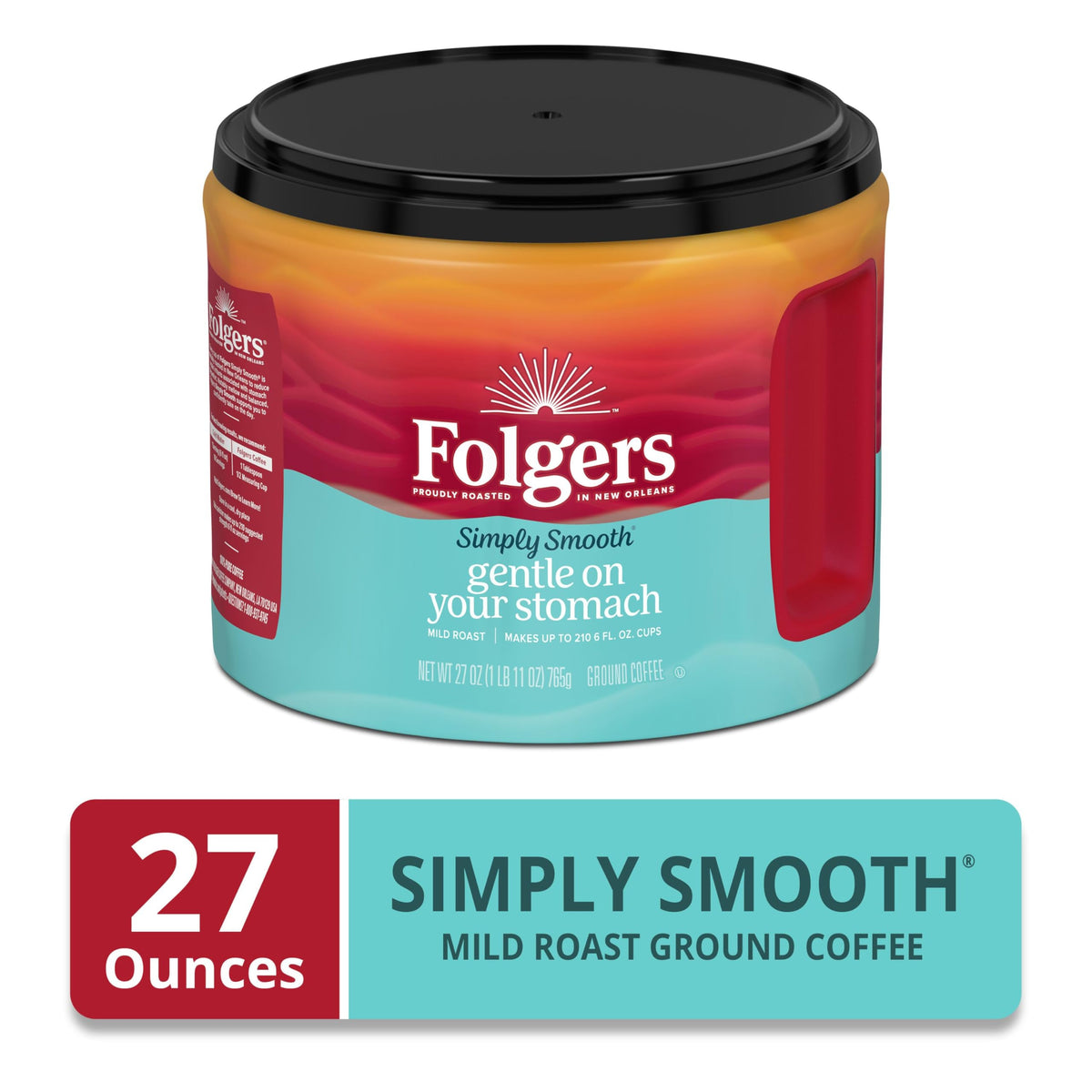 Folgers Simply Smooth Ground Coffee, Mild Roast, 27 Oz. Canister
