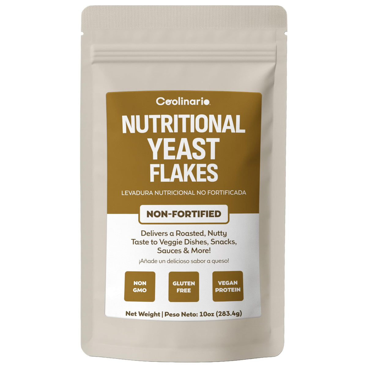 Coolinario Non Fortified Nutritional Yeast Flakes (10 OZ) Vegan Seasoning with Roasted, Nutty Flavor | Rich in Protein, Fiber & Minerals | Ideal