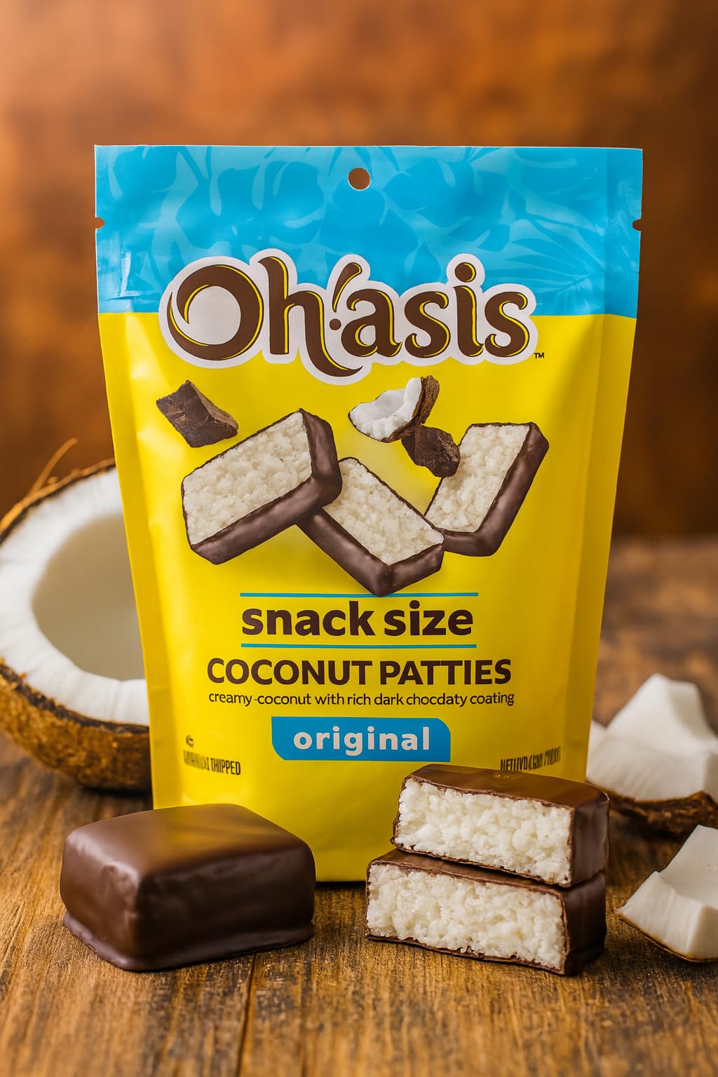 Snack Size Coconut Patties - Pack of 2 - Original Creamy Coconut Covered in Rich Dark Chocolate - Individually Wrapped Candy Bites - Tropical
