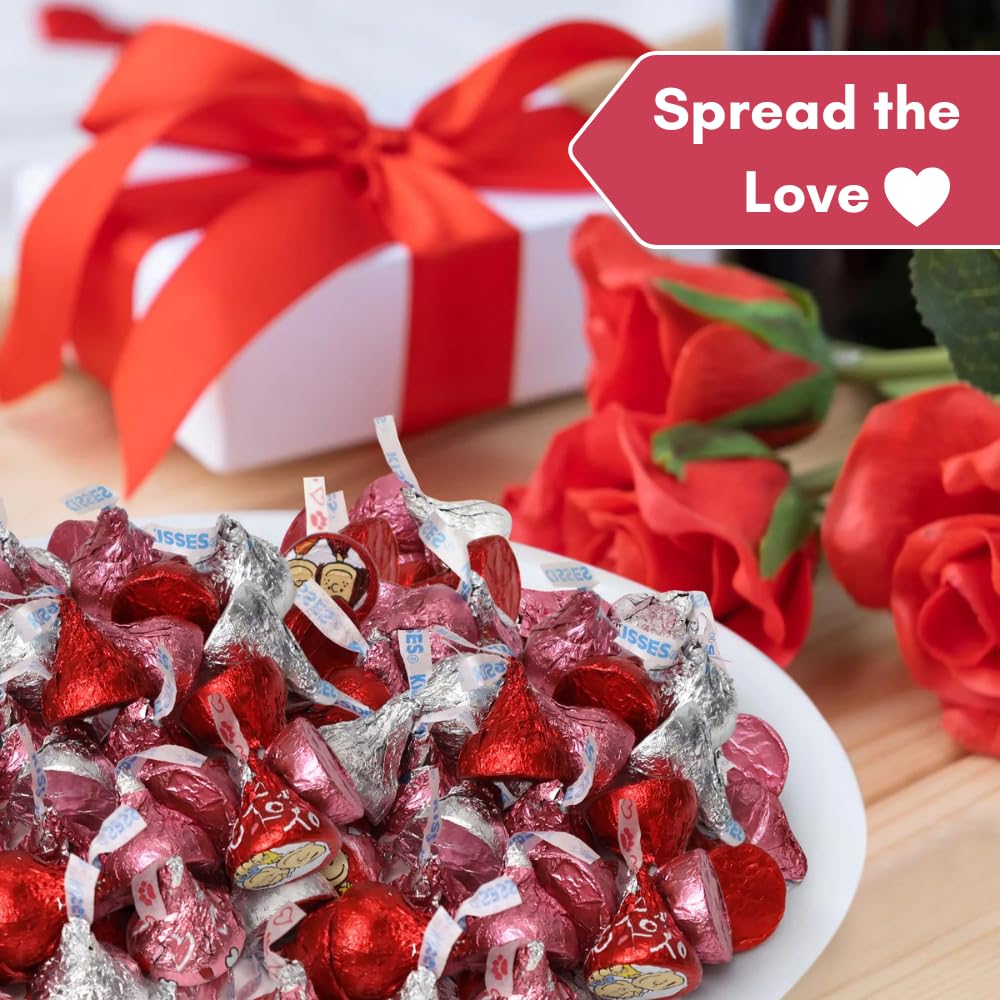 Candykrave Hershey'ss Kisses Valentine Colors Milk Chocolate candy - 2LB (200 pcs) - Bulk chocolate Red, Pink & Silver Foil Candy - Delicious Treats