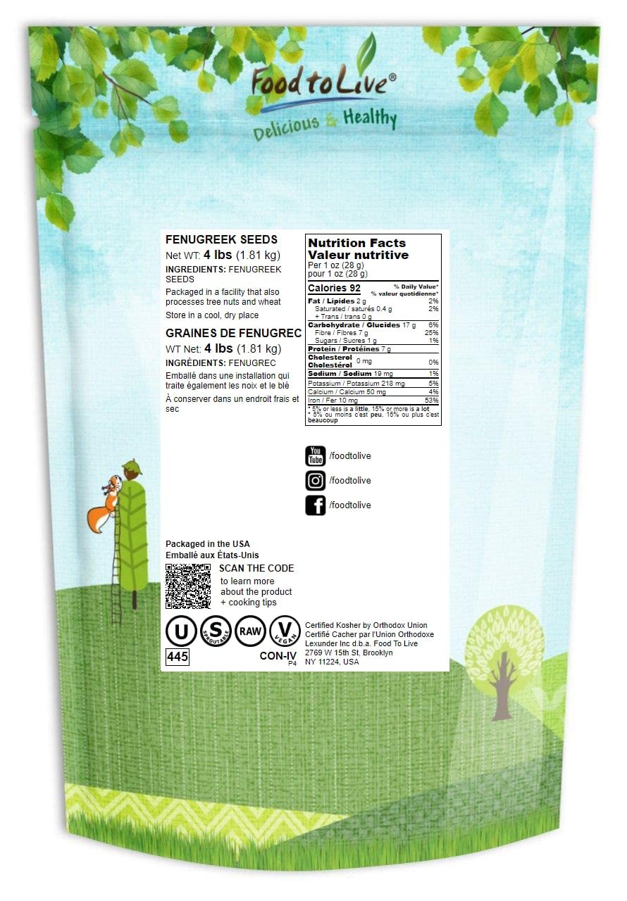 Fenugreek Seeds, 4 Pounds - Whole, Raw, Sproutable, Vegan, Kosher, Bulk Methi, Good Source of Dietary Fiber, Protein, Iron, Great for Pickling
