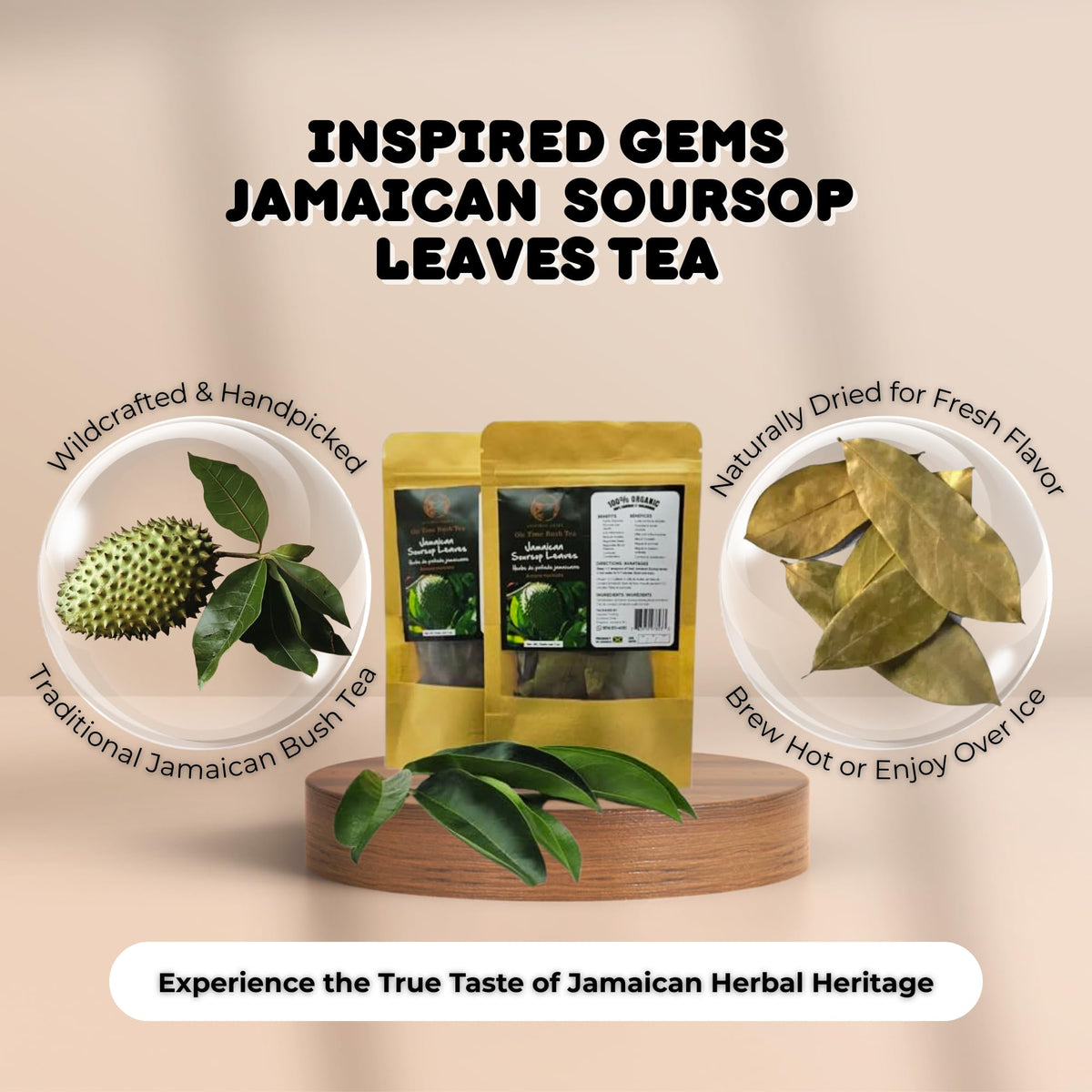 Organic Jamaican Soursop Leaf Tea - 2 Pack (2 x 1oz) - Handpicked Graviola Leaves - Bushtea-Dried Tea Leaves - 100% Natural Dried Soursop from Jamaica