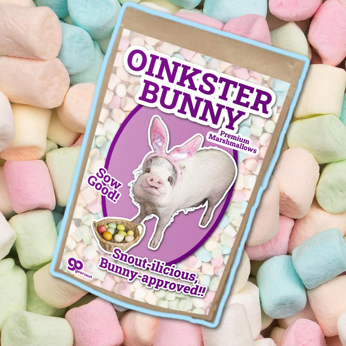 Oinkster Bunny Marshmallows Pig Lovers Gifts for Easter Baskets Premium Pastel Mallows Kids Teens Adults Care Package Ideas Funny Piggy with Bunny