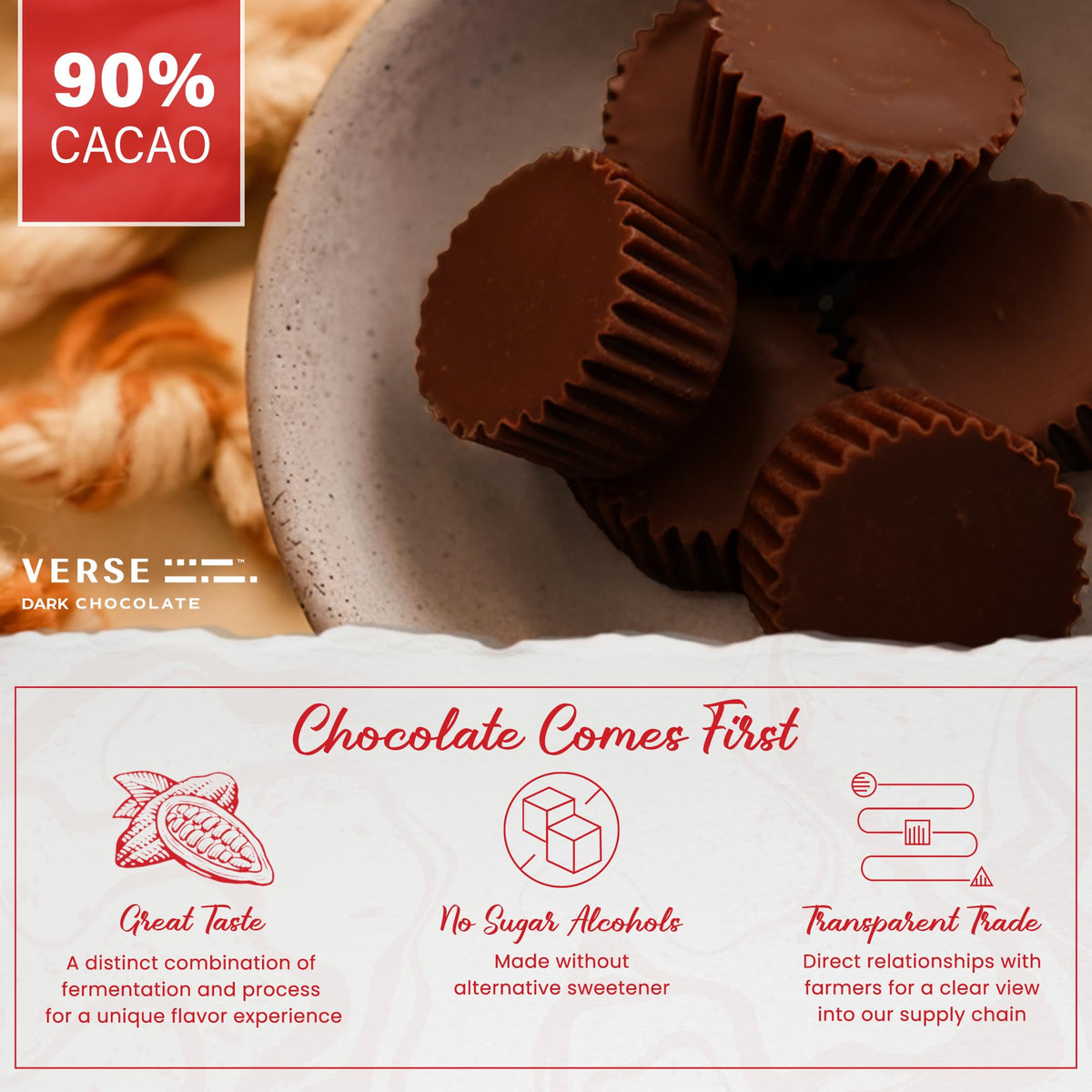 Verse 70% & 90% Dark Chocolate Cups, 4 Pack, Premium Filled Cups