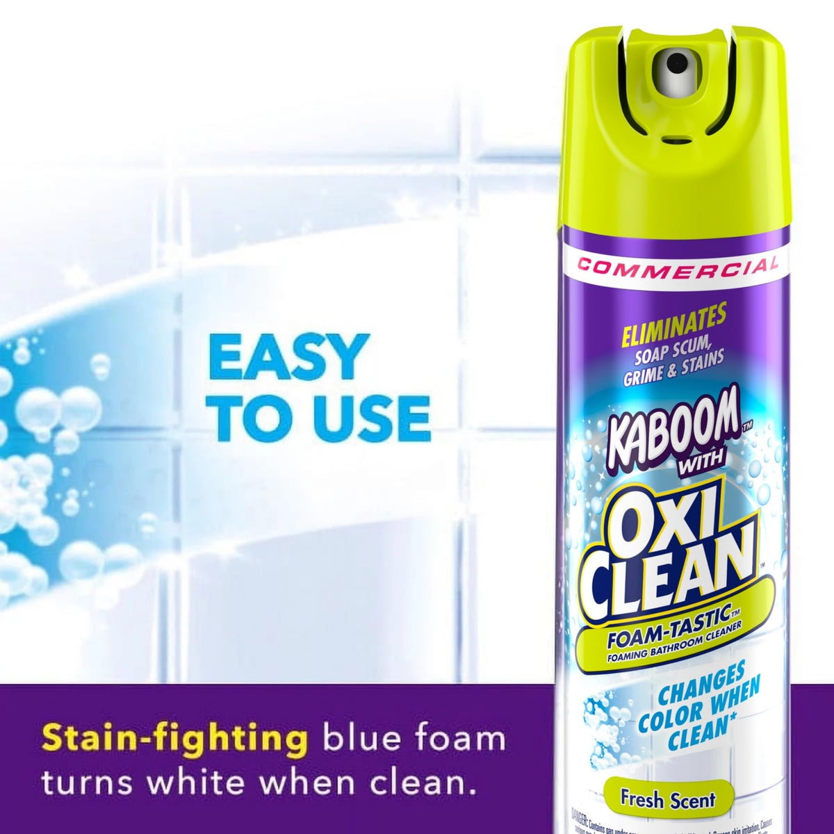Kaboom 5703700071CT Foamtastic Bathroom Cleaner, Fresh Scent, 19 oz Spray Can, 8/Carton