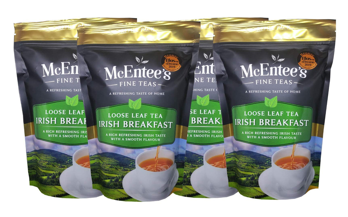 McEntee's Irish Breakfast Tea (Pack of 4) - 250g Refill Bags - Expertly Blended in Ireland. A Traditional Irish Blend of Ceylon and Assam tea's
