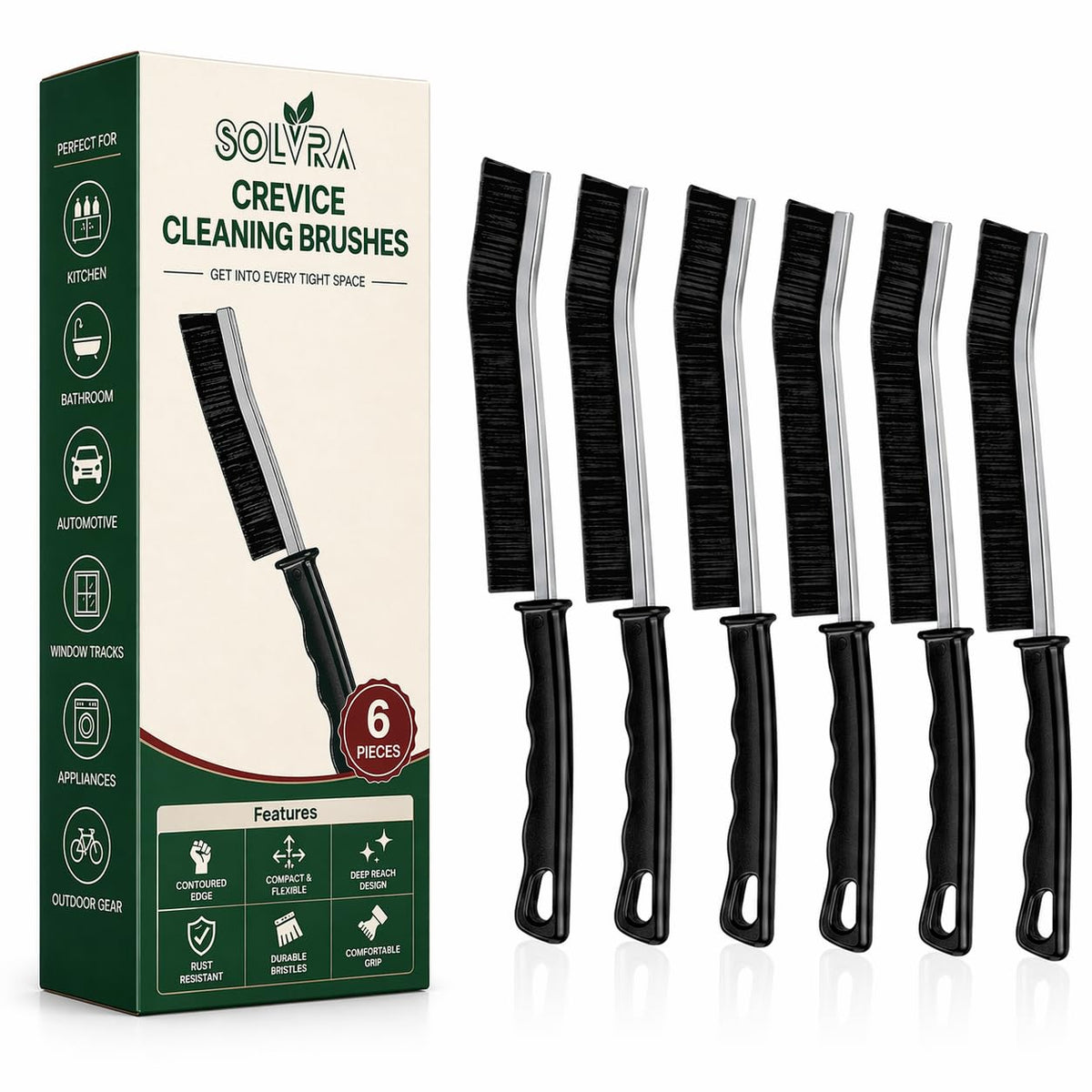 Crevice Cleaning Brush Set - 6Pcs Hard Bristle Cleaning Tools for Grout, Tile Floors, Gaps & Narrow Spaces - Small Grout Scrub Brush for Cleaning