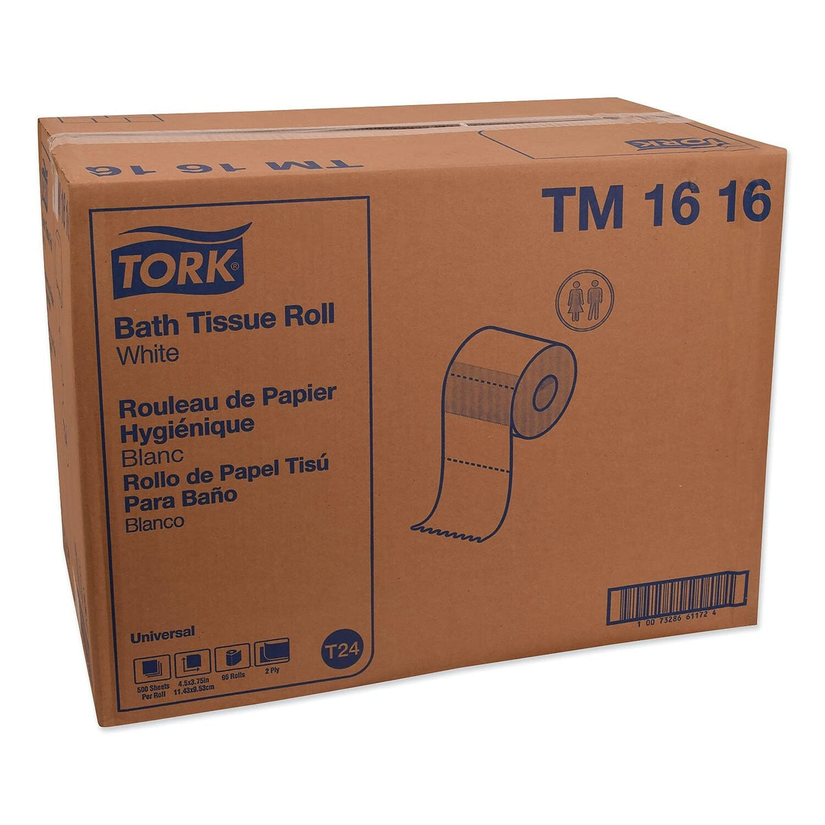 Tork Bath Tissue Roll Universal 2-ply For everyday use at home Biodegradable 4.375x3.75", 500 sheets/roll, 96 rolls/case