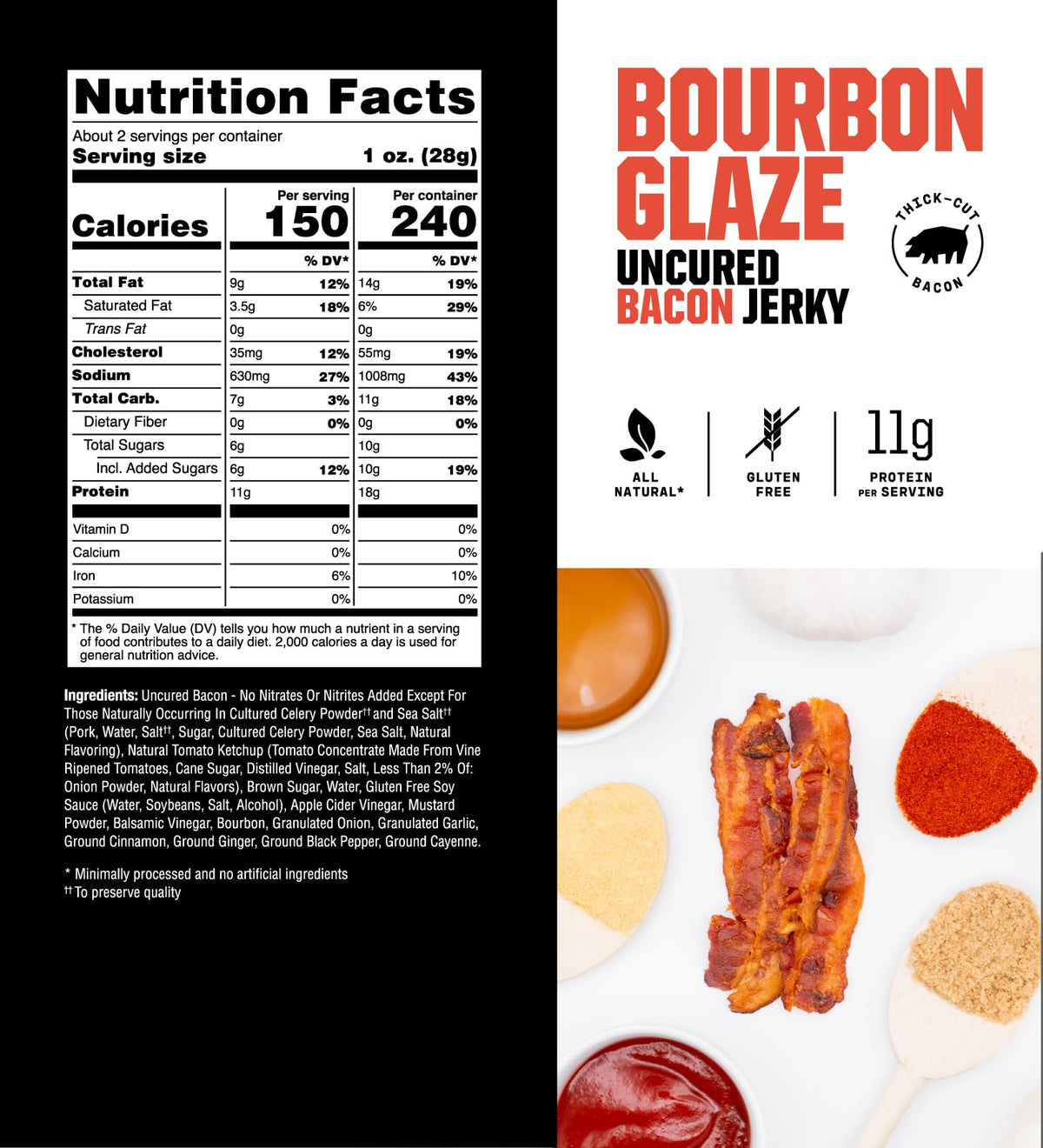 SAVAGE Bacon Jerky Variety - Sizzlin Maple, Bourbon Glaze, Smokehouse, Sgt. Pepper (Pack of 4) - Gluten Free, High Protein, Low Calorie