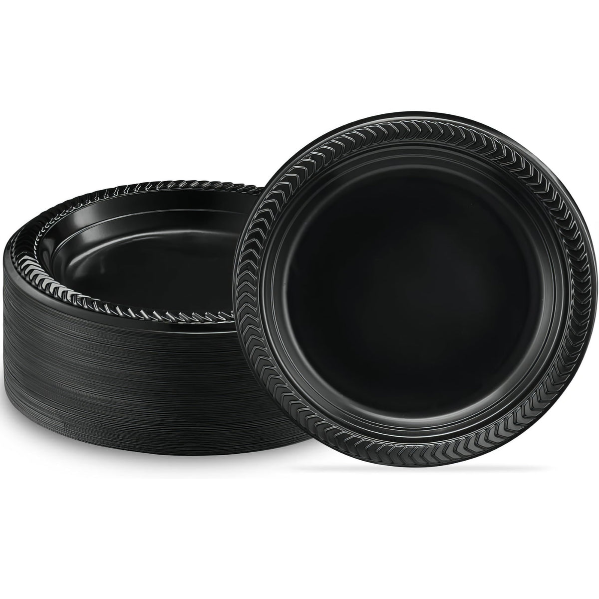Bluesky Cuisine Round Black Disposable Plates - 6" (Pack of 100) Durable & Microwave Safe Black Dessert Plates, Perfect Disposable Plastic Plates