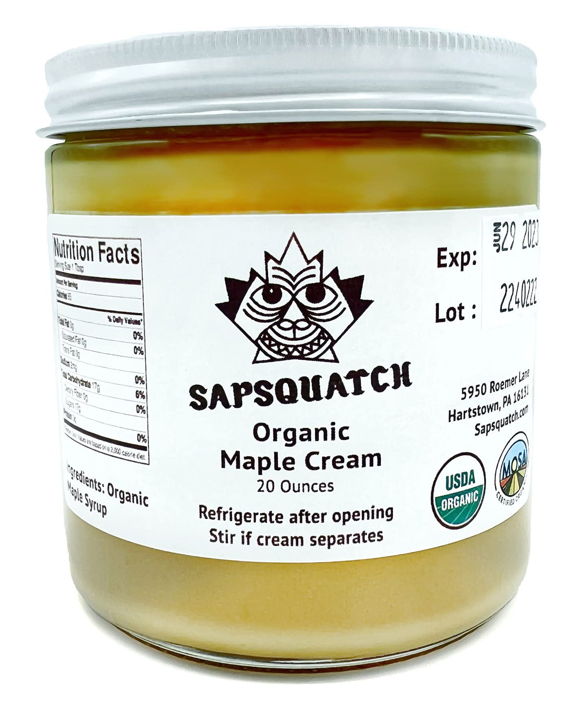 Sapsquatch Organic Maple Cream - 20 Ounces - Pure Maple Cream Butter Spread