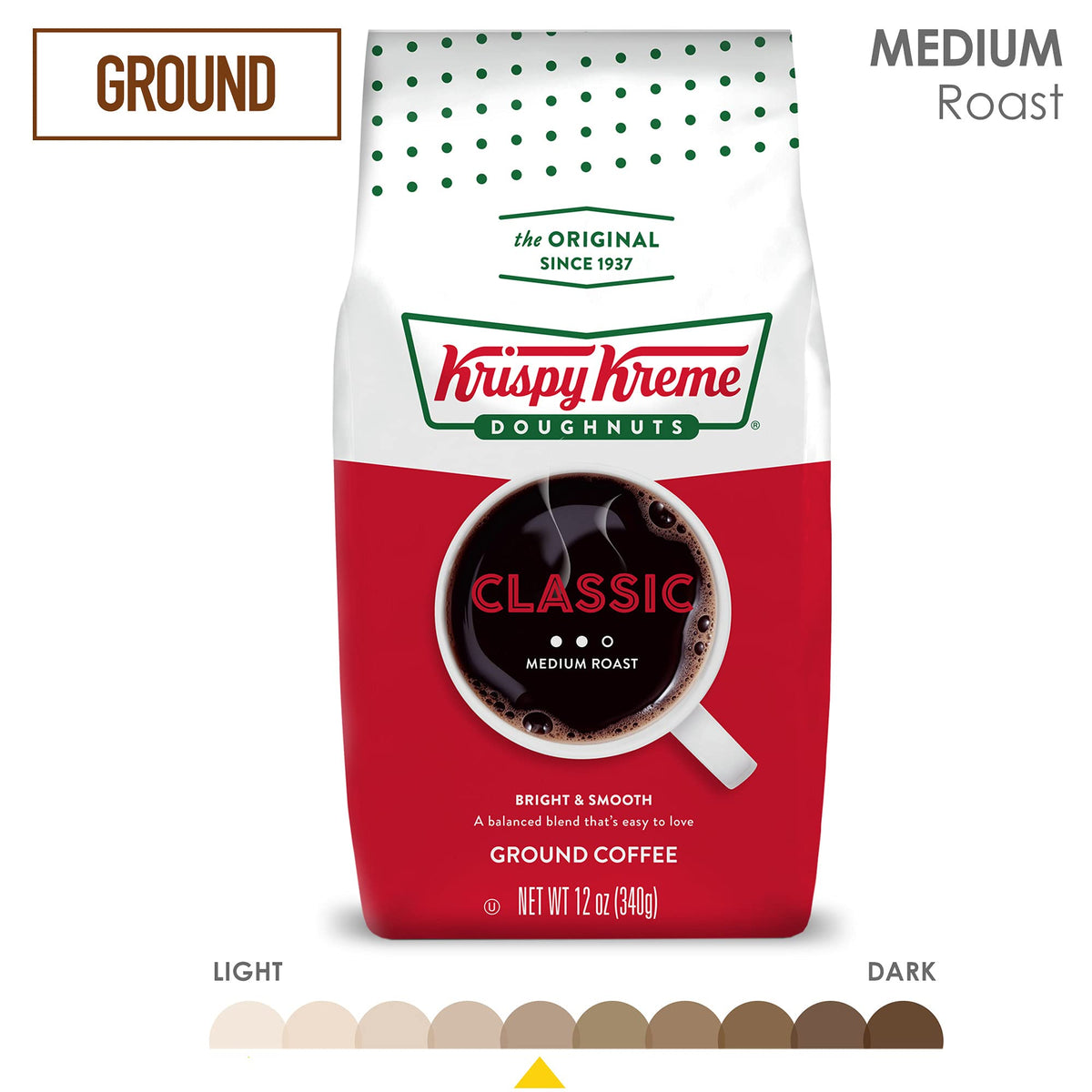 Krispy Kreme Doughnuts, Classic, Ground Coffee, Medium Roast, Bagged 12oz