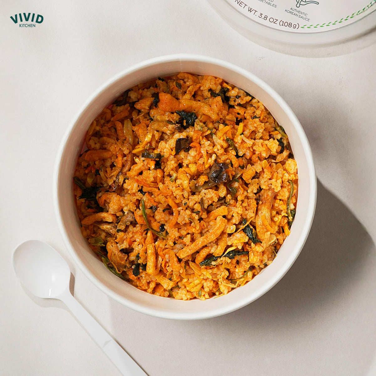 VIVID KITCHEN Freeze-Dried Bibimbap with Zero Sugar Sauce - Plant-Based Korean Meal - 3-Minute Microwave Bibimbap with 8 Vegetables - Lightweight