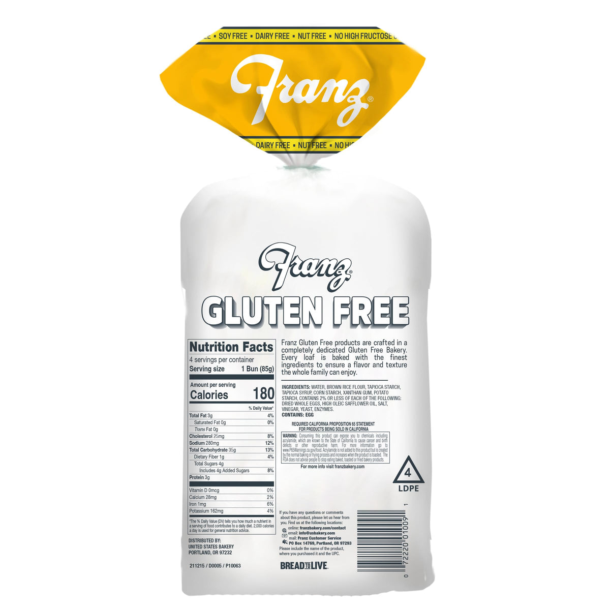 Franz Bakery Gluten Free Hamburger and Hot Dog Bun - 2 Pack (2 x 12oz)