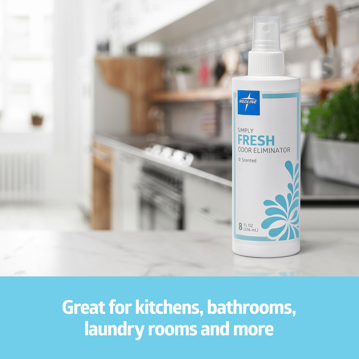 Medline Simply Fresh Odor Eliminator 8 Oz Spray, Lightly Scented, Pump Bottle, Convenient Odor Neutralizer, Bathroom, Home, Pets, Healthcare, 1 Bottle