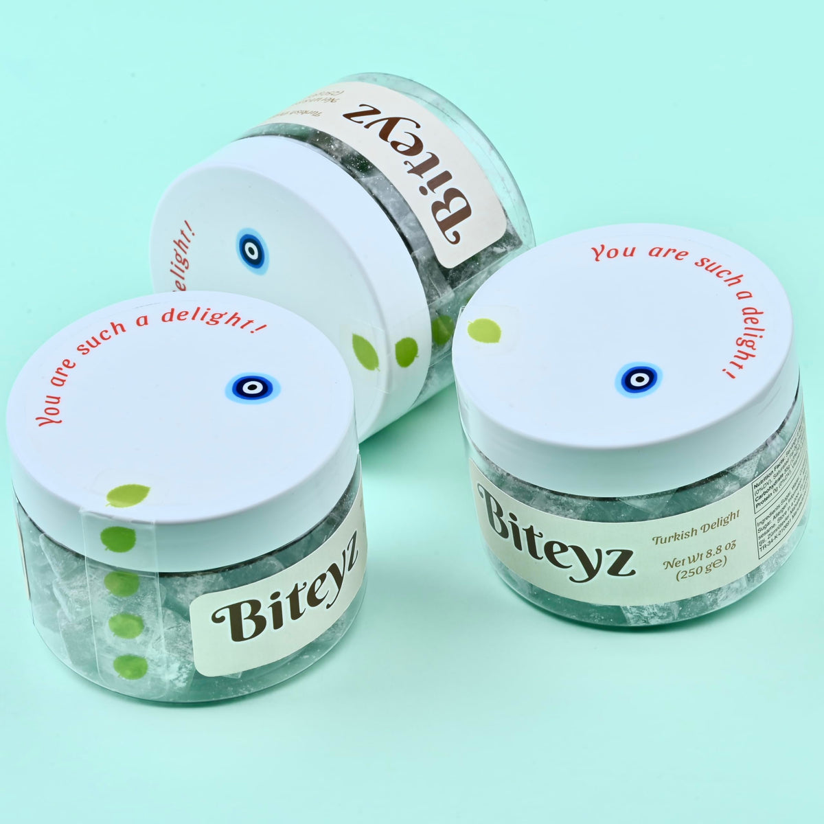 Biteyz Minty Turkish Delight, Vegan Candy Gift - Assorted Gourmet Snacks with Mint Flavor, 6 Servings of Luxury Handmade Vegan Treats