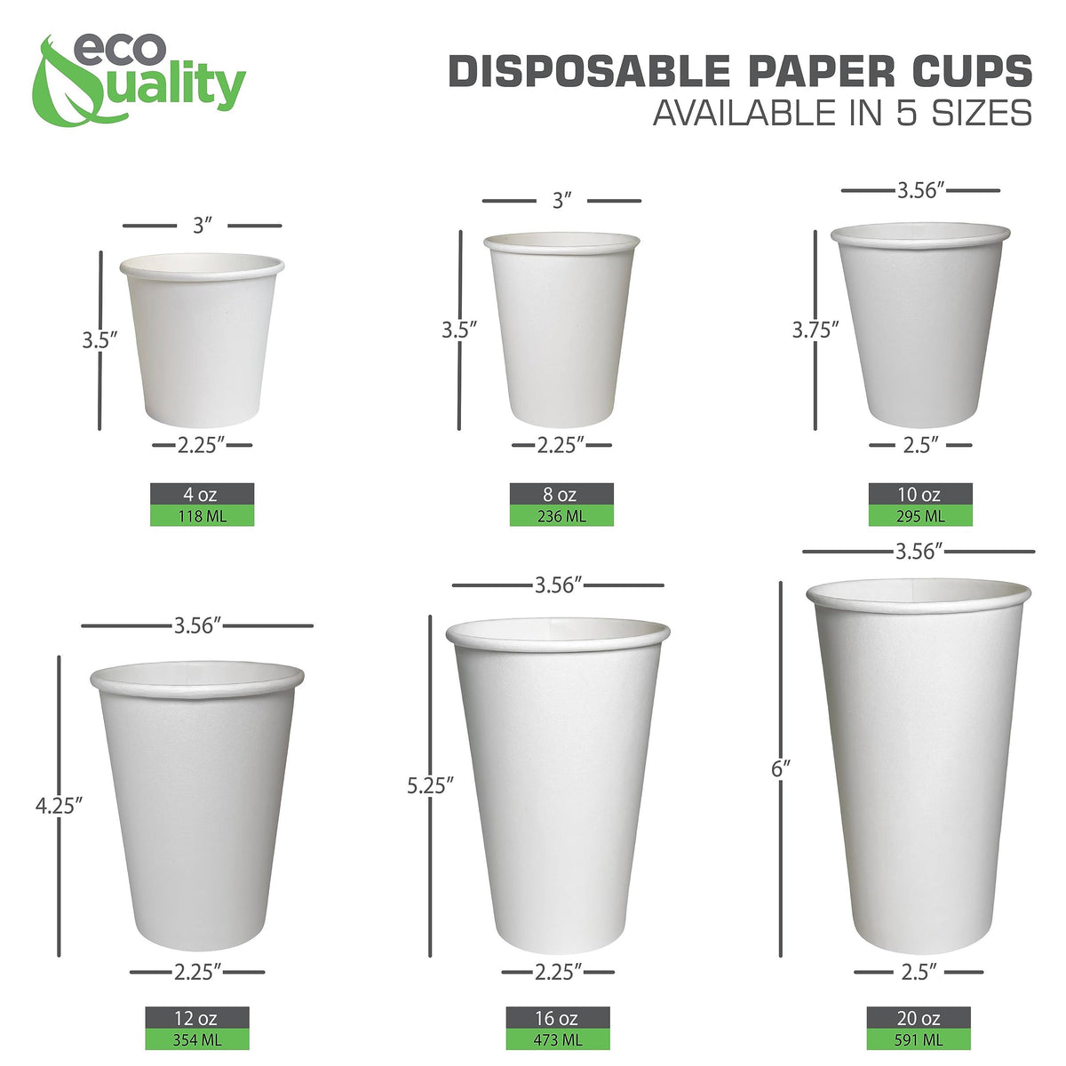 EcoQuality 2 Pack of 500 ct - White Hot Drink Paper Cups 10 oz Disposable Coffee Cups, Recyclable, Compostable, Great for Office, Breakrooms