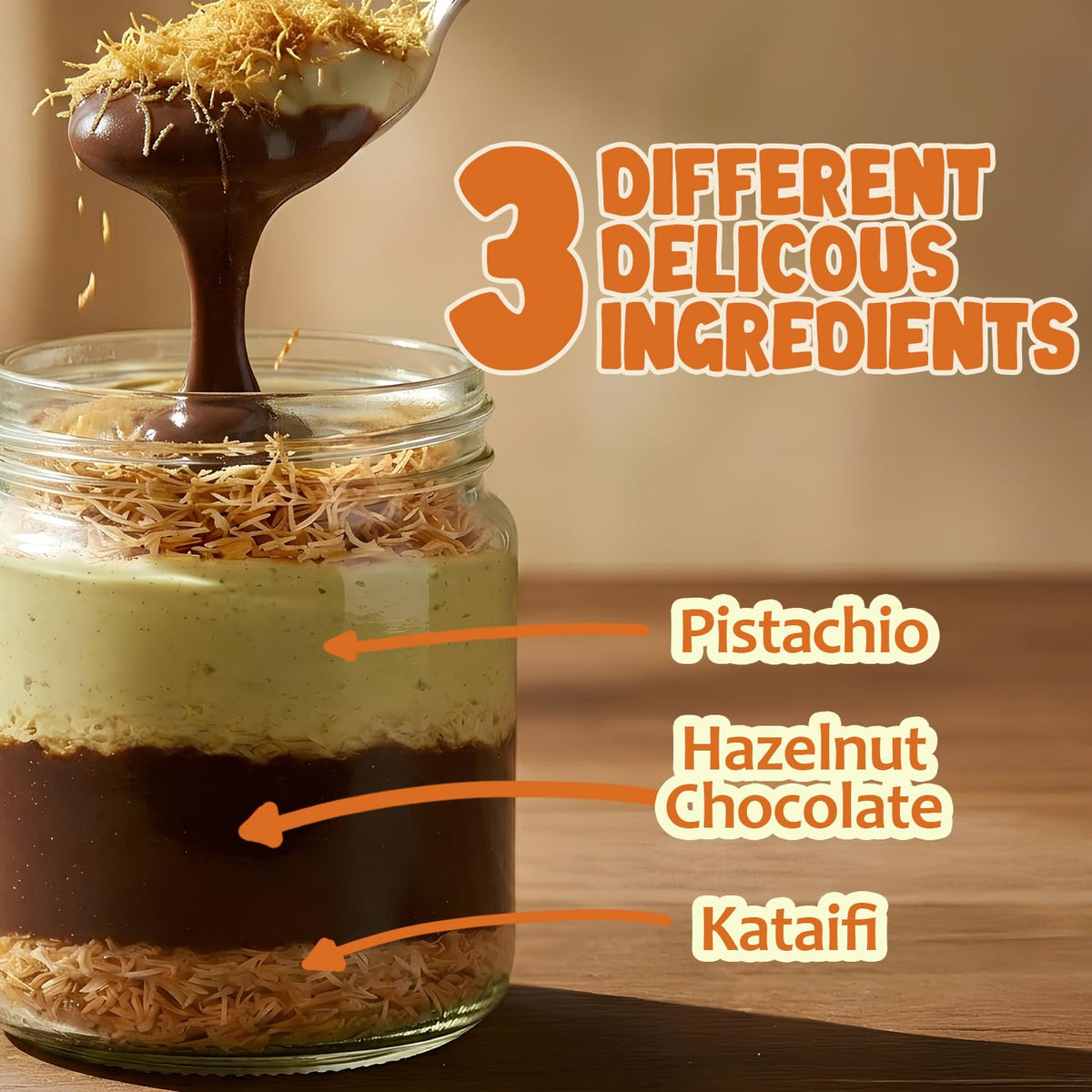 Ceres Gourmet Dubai Chocolate Crunchy Spread with Roasted Hazelnut Pieces, Spoonful Chocolate Snack with Crispy Kataifi and Smooth Pistachio Cream
