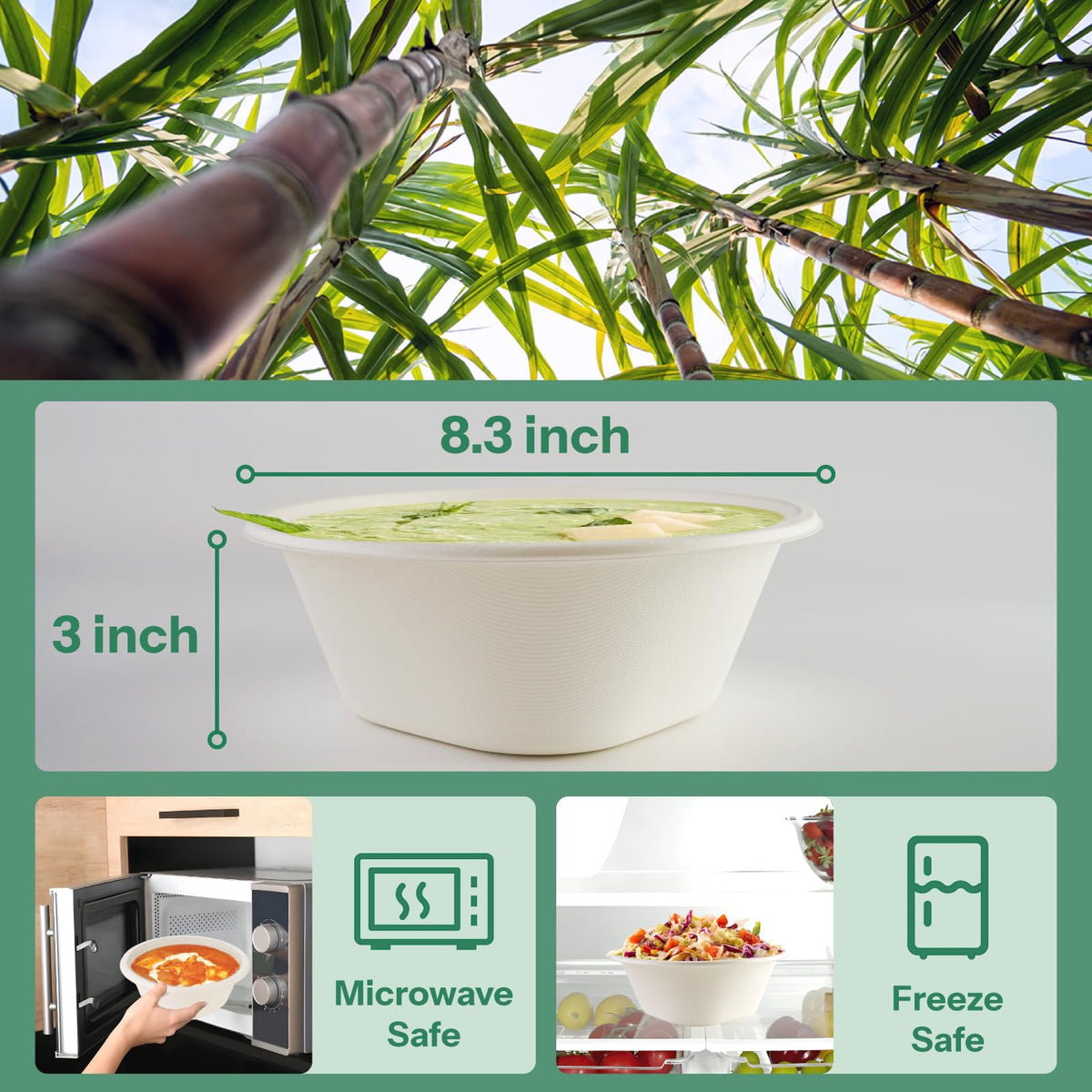 Homestockplus Large Disposable Bowls 48 Oz Heavy Duty Compostable Paper Bowls [100 Pack], Extra Large Catering Bowls for Restaurants, Salad, Buffet
