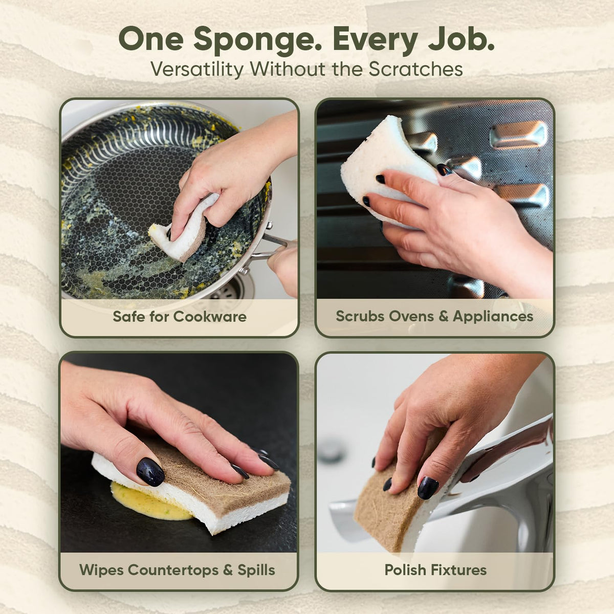 Plant-Based Kitchen Sponges (24 Pack) | USDA Biobased Certified | FSC & PETA Approved | Natural Cellulose & Coconut Scrubber Sponge | S-Shaped Design