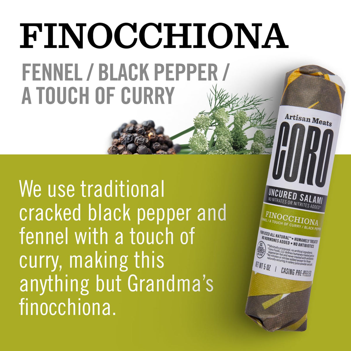 Coro Uncured Finocchiona Artisan Salami Sticks - 5oz (Pack of 3)