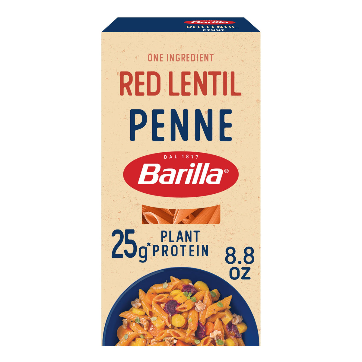 Barilla Red Lentil Penne Pasta, 8.8 oz - Vegan, Gluten Free, Non GMO & Kosher - Made with Plant Based Protein