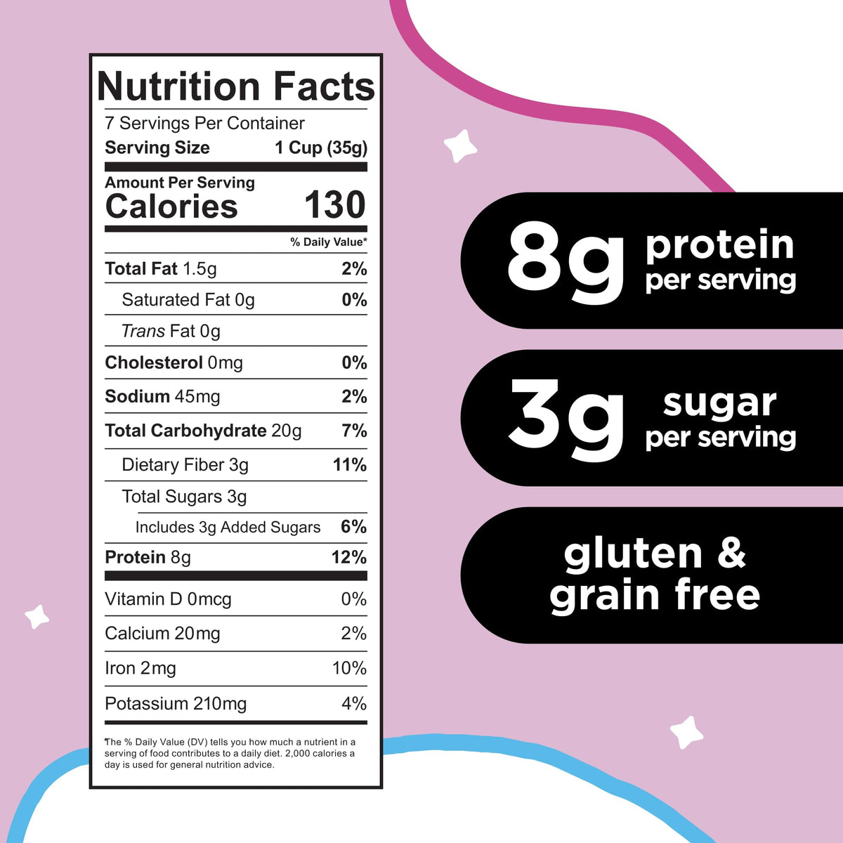 Three Wishes Grain-Free & Protein Cereal - Healthy, Low Sugar & Gluten-Free Breakfast Cereal - Low Carb, Plant-Based, Vegan & Non-GMO - Marshmallow