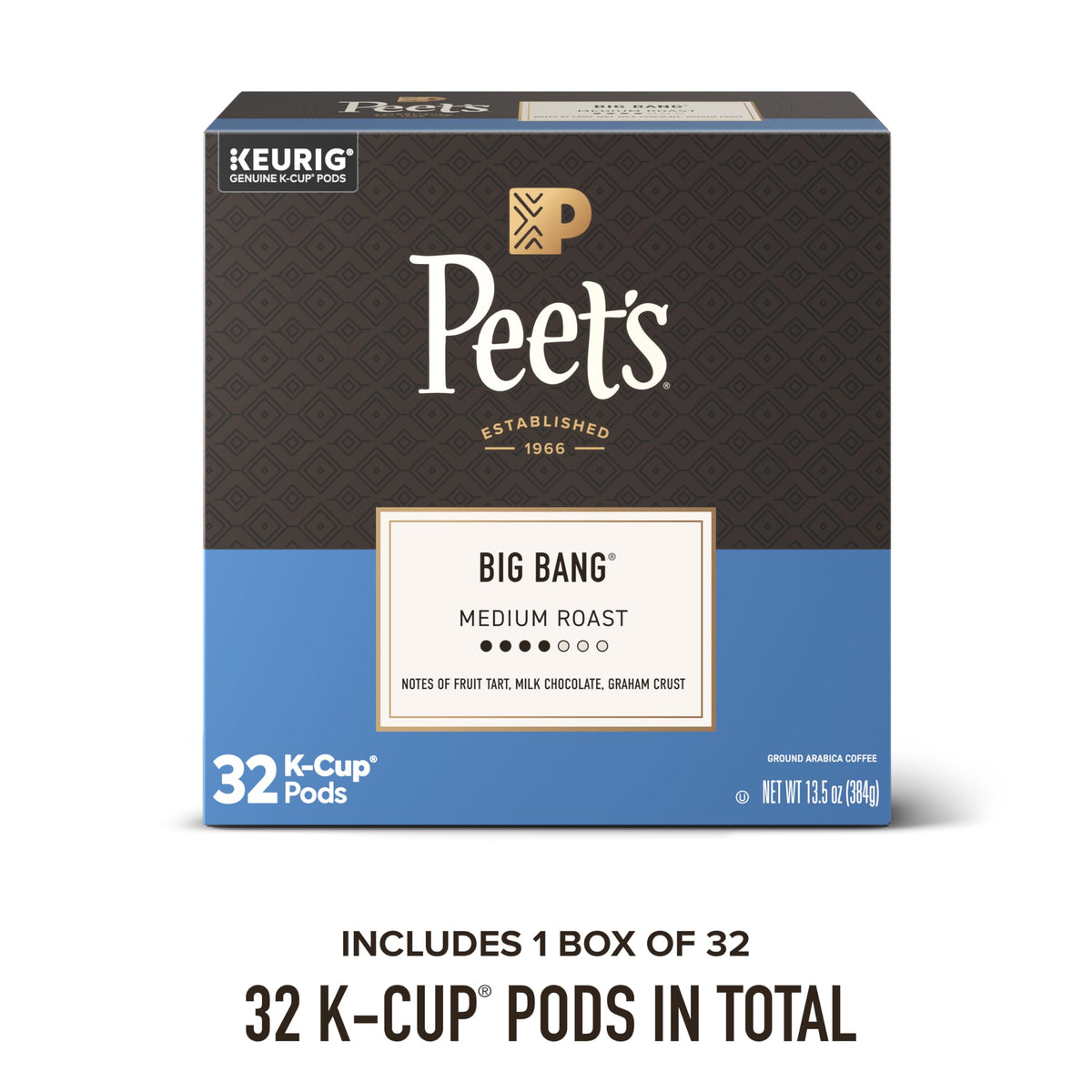 Peet's Coffee, Medium Roast Single Serve Coffee Pods, 100% Arabica Coffee - Big Bang, 32 Count (1 Box of 32 Pods)
