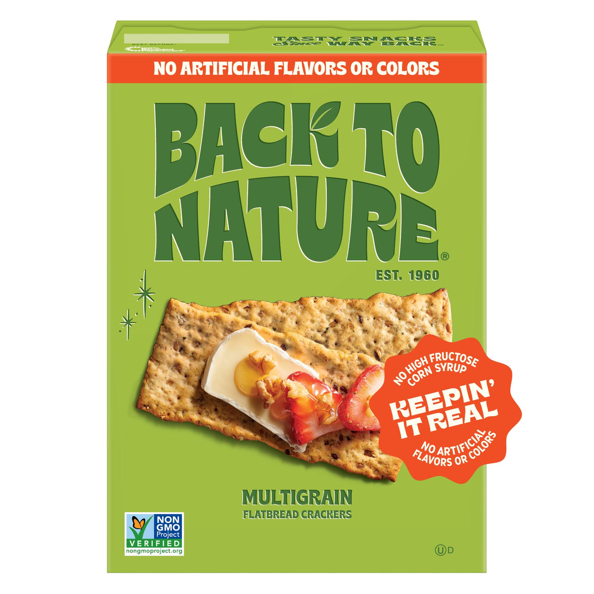 Back to Nature Multigrain Flatbread Crackers, Non-GMO, Plant-Based Snack Cracker, Made with Wheat Flour & Whole Grains, Snack Happy, 5oz Box